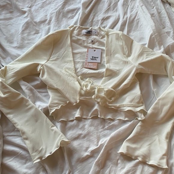 TIGER MIST LONG SLEEVE LACE UP TIE SUNNIE TOP IN WHITE/IVORY NWT - Picture 5 of 5